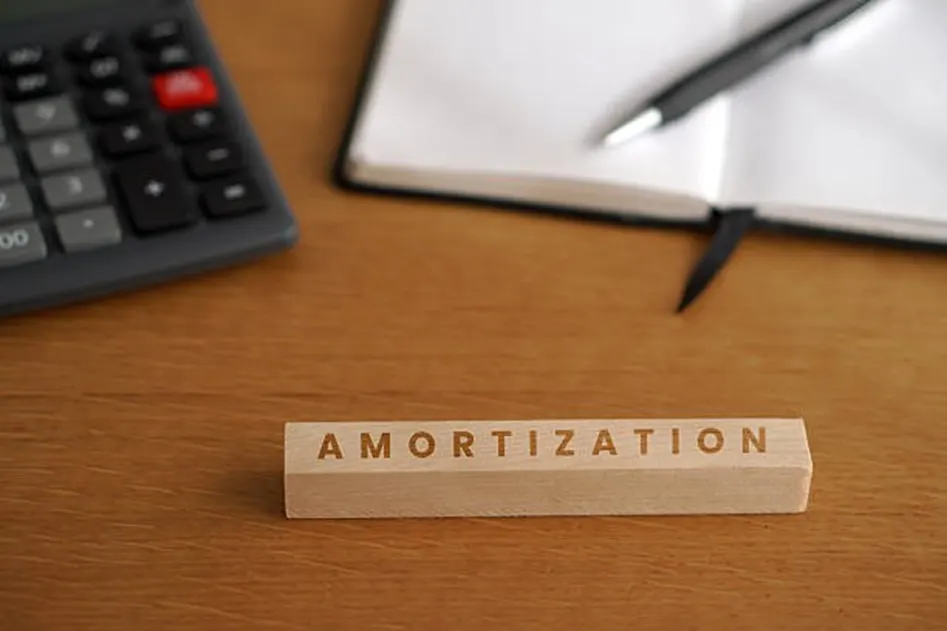 Amortization wooden block with calculator