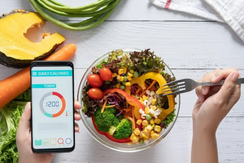 Calorie tracking app with salad
