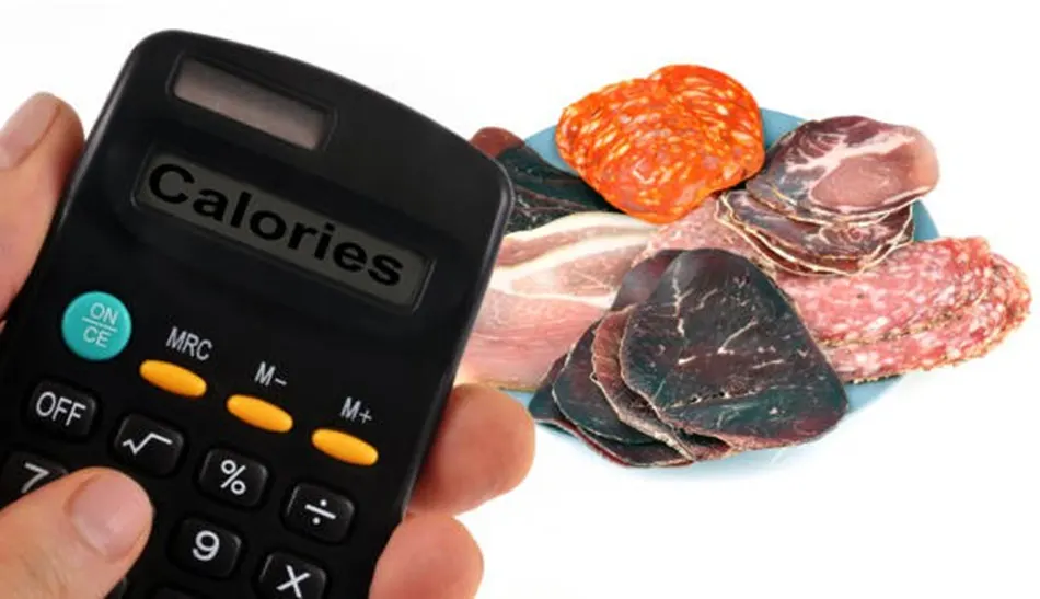 Calculator showing calories with meat platter