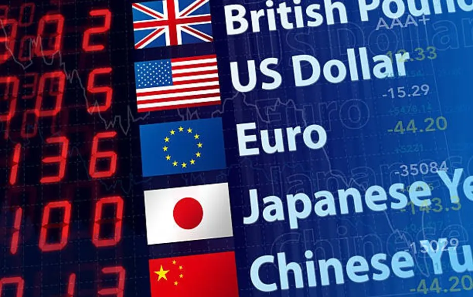 World currency exchange rates board